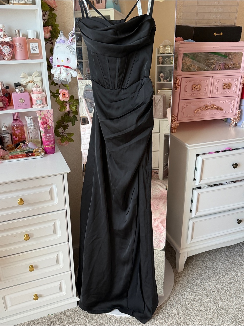 Azazie Elegant Strapless Black Evening Gown